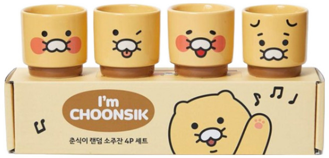 춘식이 랜덤 도자기 소주잔 4P 세트_일반잔2P 원샷잔1P 흑기사잔1P, 1개