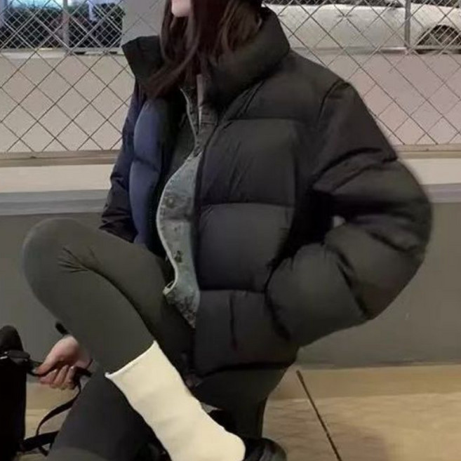 오스틱니 2025 여성용 겨울 단색 루즈핏 아우터 도톰한 스탠드칼라 빵빵한 패딩 코트 외출 간절기