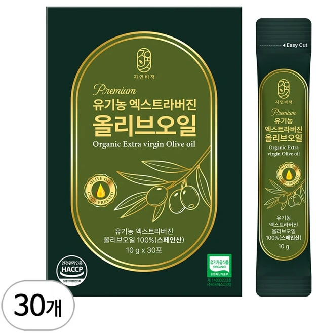 자연비책 최저산도0.12 유기농 엑스트라버진 올리브오일 스틱, 30개, 10g - 쿠팡