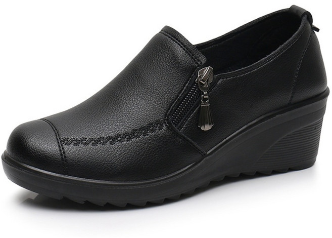 XVWO 봄가을 여성 엄마 신발 중년용 중간굽 통기성 로퍼 할머니 신발