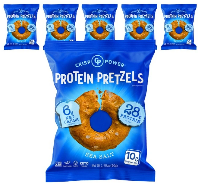 크리스프파워 프로틴 프레첼 씨솔트맛 단백질 보충 건강 스낵, 6개, 50g - 쿠팡