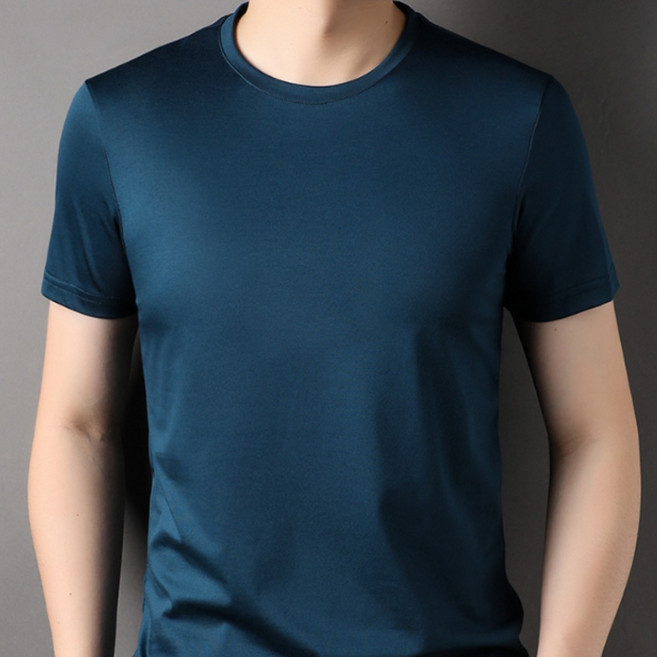 여름 남성 청중년용 아이스 실크 반팔 티셔츠 천연 실크 고급 소재 부드러운 촉감 통기성 더운 여름날씨 시원 아이스 실크 쾌적 착용감 여유로운 핏 다양한 체형