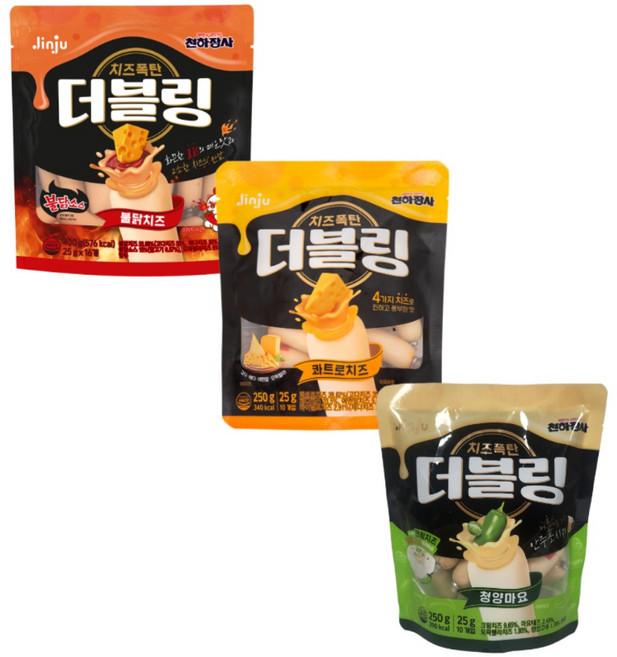 진주햄 천하장사 더블링 치즈소세지 3종(불닭 청양마요 콰트로) 84g 오리지널 서비스증정