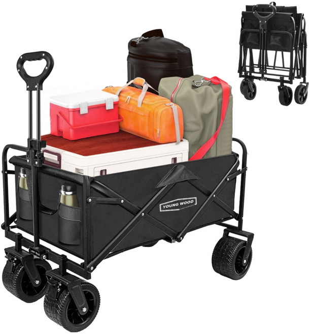 영우드 다용도 캠핑 카트 접이식 아웃도어 웨건 폴딩 카트, 1개, 블랙 카트