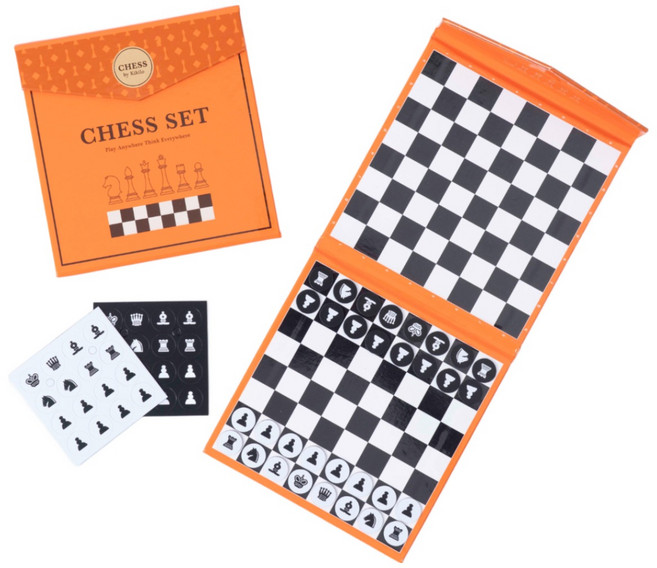 Kikilo 키킬로 어린이 고급 자석 휴대용 여행용 체스판 세트, 1개, Orange