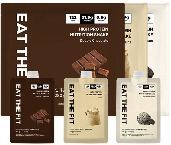 잇더핏 단백질 쉐이크 3주플랜 (더블초코맛 1주+미숫가루맛 1주+쿠키앤크림맛 1주), 3개, 280g