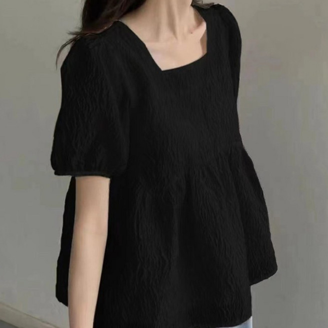 루스리더 여성 여름 스퀘어넥 루즈핏 벌룬소매 블라우스 E1051