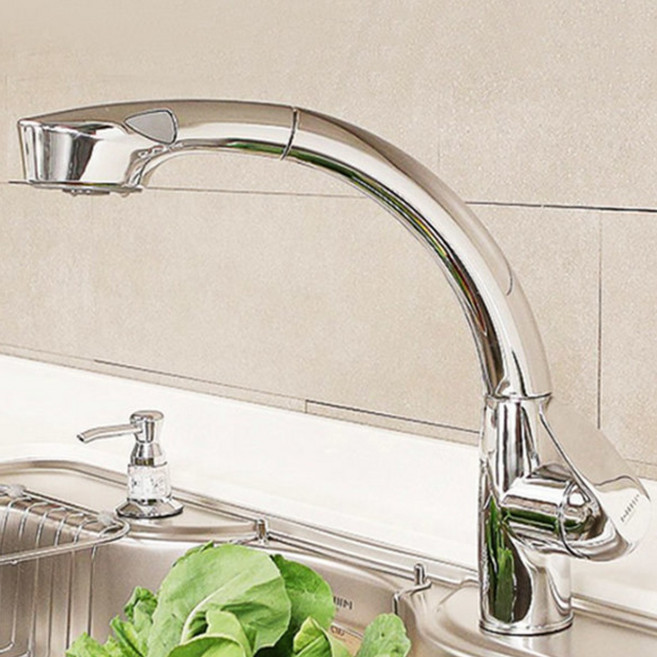 한샘 MYSY 크롬 유광 거위목 주방수전 원홀 ML400, 1개