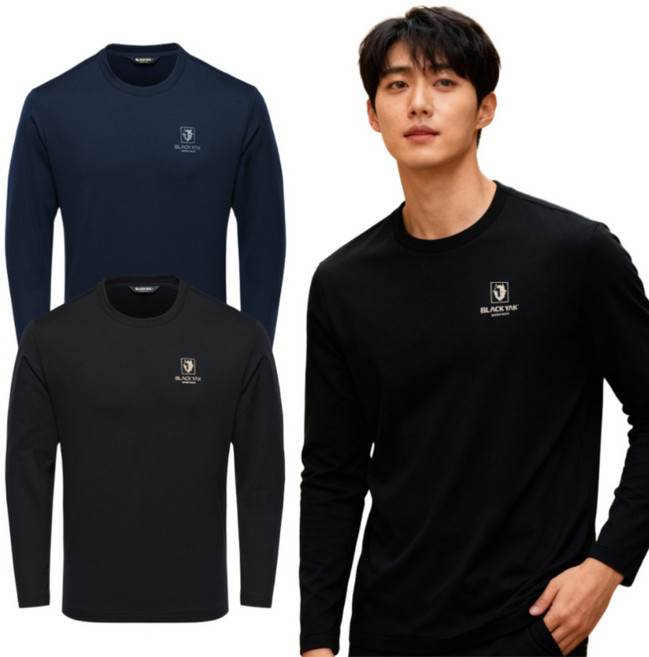[당일배송] 블랙야크 히트 기모 라운드티셔츠 간절기 안감기모 겨울 동계 남녀공용 겨울티셔츠 90~115 사이즈 블랙 네이비