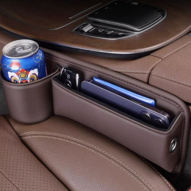 신세기무역 차량용사이드포켓 컵홀더형 차량용 틈새 수납박스 자동차 틈새 수납함, 1개, 운전석갈색
