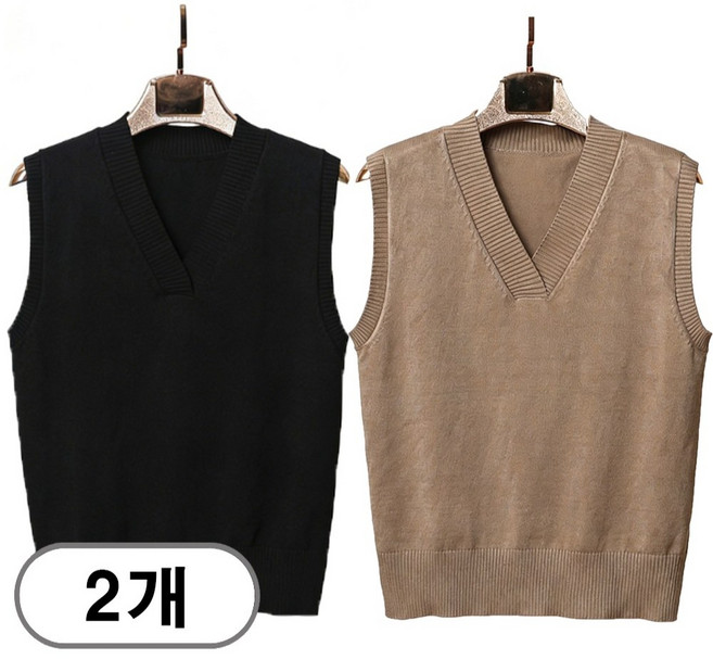 차쿠 여성 브이넥 니트 조끼 베스트 기본 베이직 니트조끼 1+1