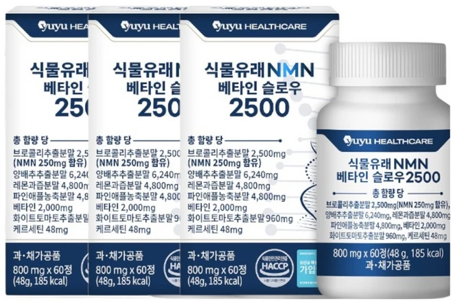식물유래 nmn 베타인 슬로우 2500 파이토 닥터 해썹인증 웰에이징 습관 저속 노화 니코틴산아미드 브로콜리 퀘르세틴 프테로스틸벤 함유, 3박스, 60정 - 쿠팡