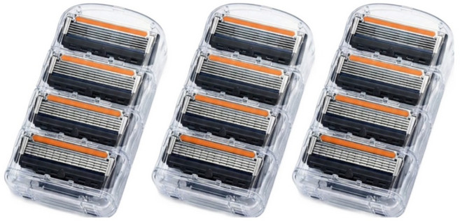 5중 면도날 12개 질레트 프로글라이드 퓨전 파워 스킨텍 호환 면도기날 교체날 대용량, 3세트, 4개입