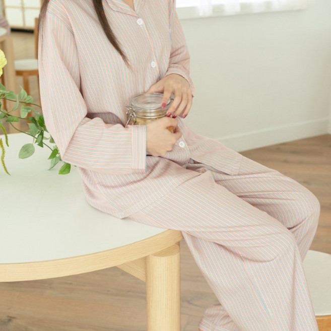 여성 스트라이프 긴팔 파자마 상하세트 홈웨어 3color