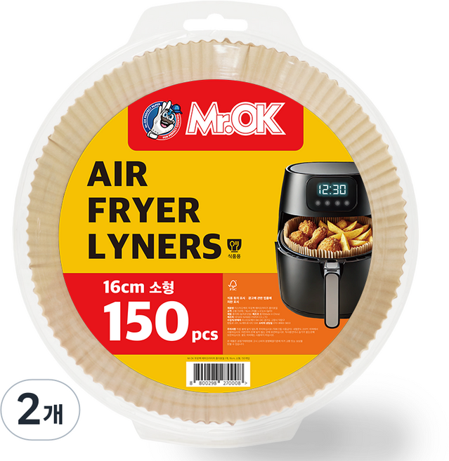 미스터오케이 에어프라이어 종이호일, 16cm, 150개입, 2개