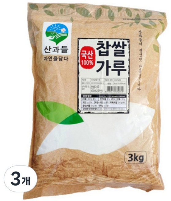 산과들 국내산 100% 건식 찹쌀가루 (옵션) 버터떡 재료, 3kg, 3개