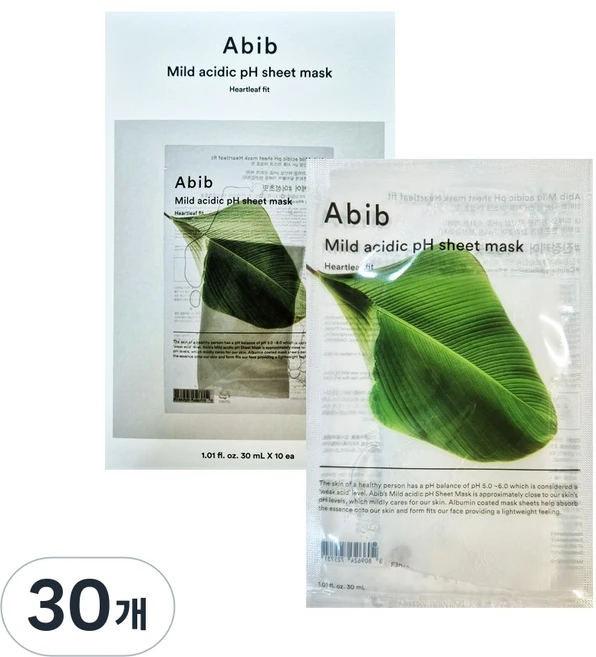 아비브 약산성 pH 시트 마스크 어성초 핏 30ml, 1개입, 30개 - 쿠팡