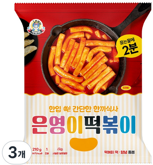 은영이떡볶이 실온보관가능 떡+양념 보통맛, 3개, 210g