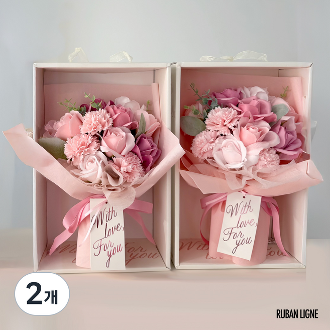 러반라인 비누꽃 러블리 파스텔 꽃다발+ 이동 보관 박스, 핑크믹스, 2개