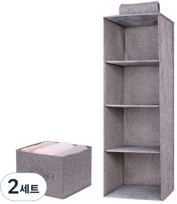 레디박스 공간활용 행거 걸이식 수납 정리함 4칸 + 서랍 세트, 그레이, 2세트
