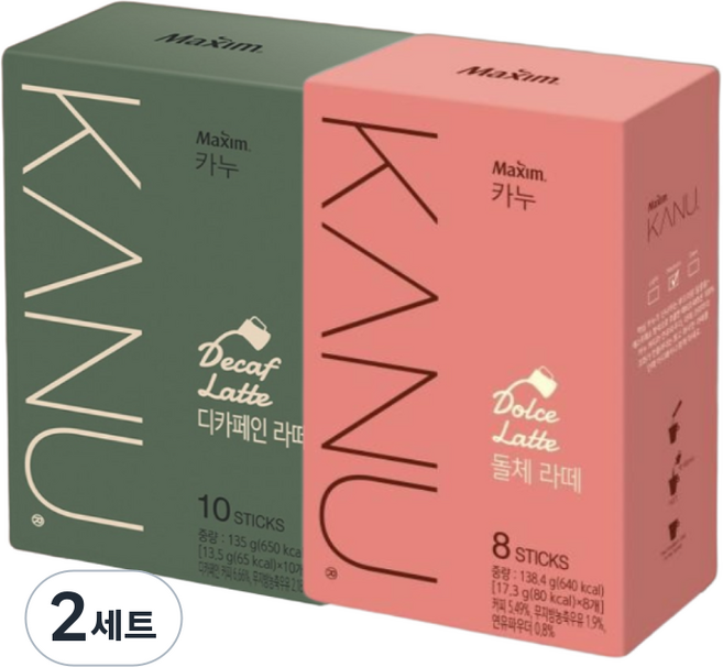 글로벌스토어 카누 디카페인라떼 돌체라떼 부드러운 커피 혼합 18T, 2세트, 18개입, 13.5g