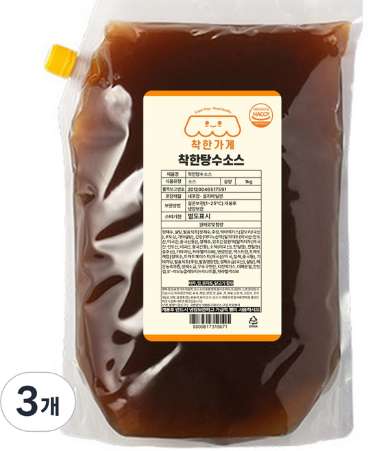 착한 착한탕수소스 꿔바로우, 3개, 1kg