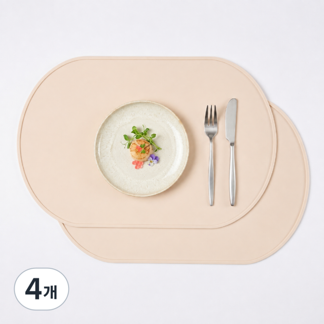 4위 - 키치킷 실리콘 식탁매트 논슬립 엣지 방수 테이블매트, 4개, 39*27cm, 아이보리