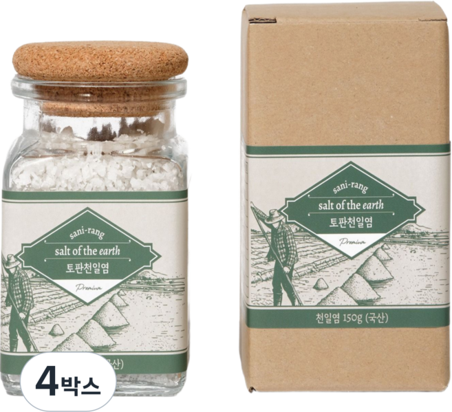 산이랑 토판 천일염 말돈 소금 선물 셋트, 4박스, 150g