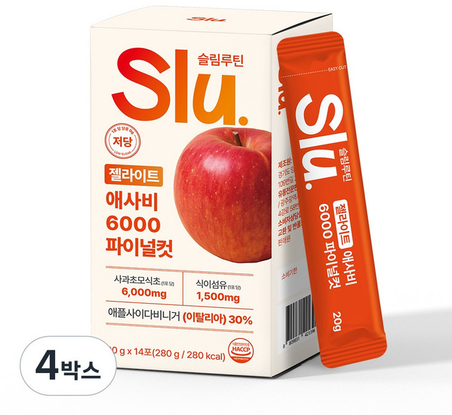 슬루 젤라이트 애사비 젤리 스틱 애플사이다비니거 6000mg, 4박스, 280g