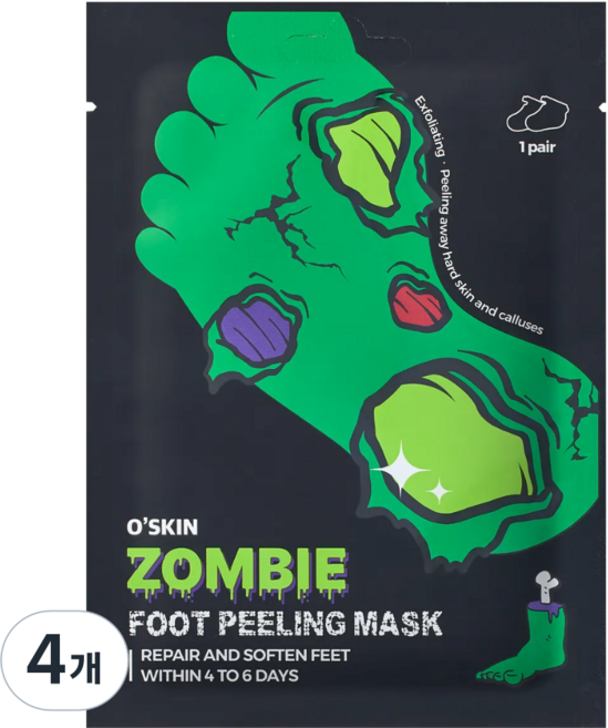 오스킨 좀비 발각질제거 풋필링 마스크 팩, 40g, 4개, 1매