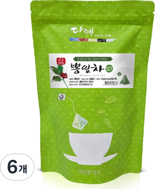 [본사직영] 다예 100% 국산 맛있는 뽕잎차 생분해 삼각티백, 500mg, 50개입, 6개