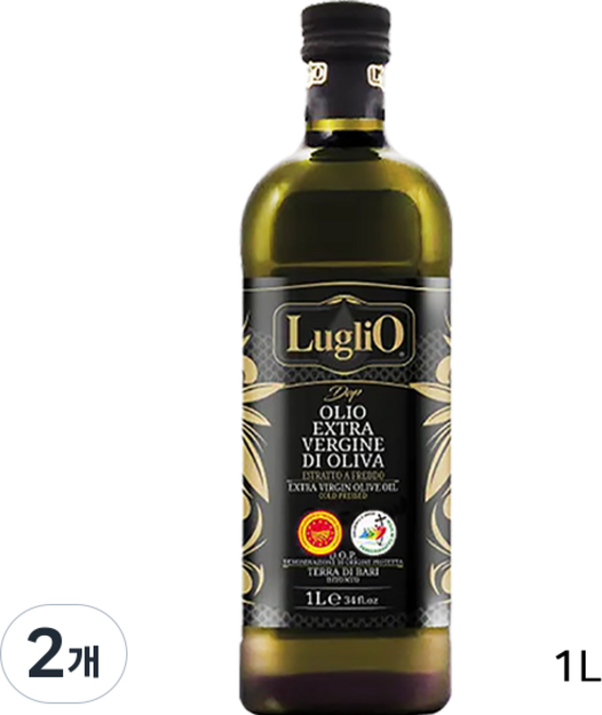교황청 지정오일 산도0.19 루글리오 DOP 냉압착 엑스트라버진 올리브오일, 1L, 2개
