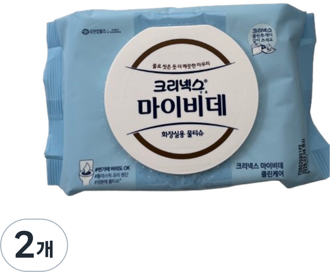 크리넥스 마이비데 화장실용 물티슈 캡형, 60매, 2개, 143g