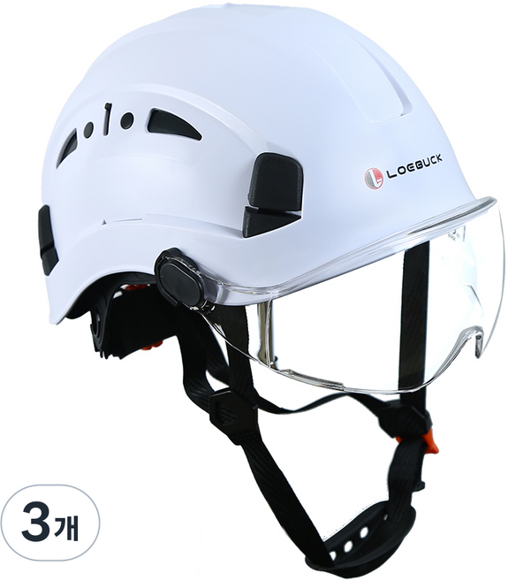 LOEBUCK 아메리칸 스타일 안전모 일체형 방호 선글라스 충격 완충 구조 공장 건설현장 필수, 3개, 흰색 안전모+투명 고글