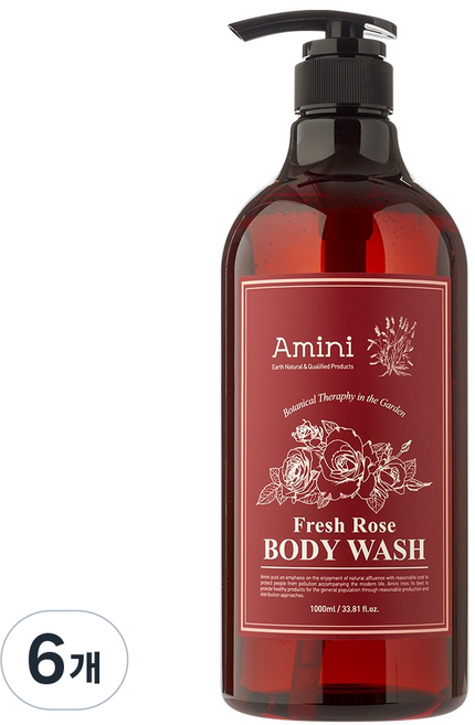 아미니 플라워테라피 바디워시 프레쉬로즈, 6개, 1L