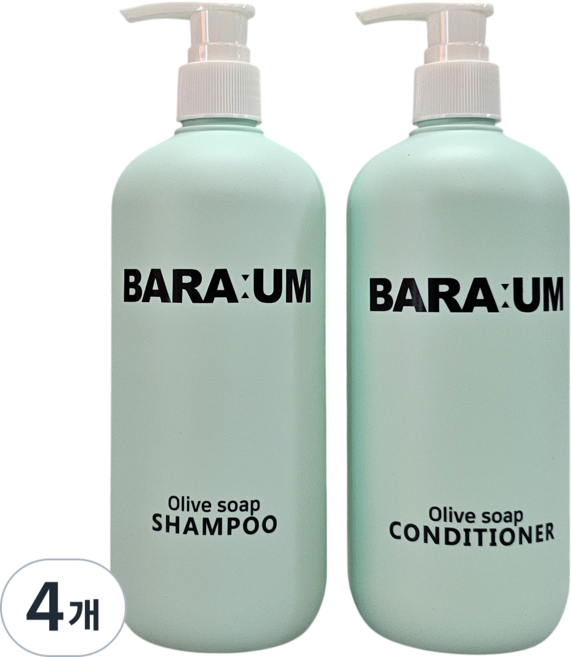향기 좋은 냄새 오래가는 정수리 두피냄새 청소년 사춘기 약산성 지성 두피 샴푸 바라움 올리브솝 샴푸/컨디셔너 세트, 4개, 490ml