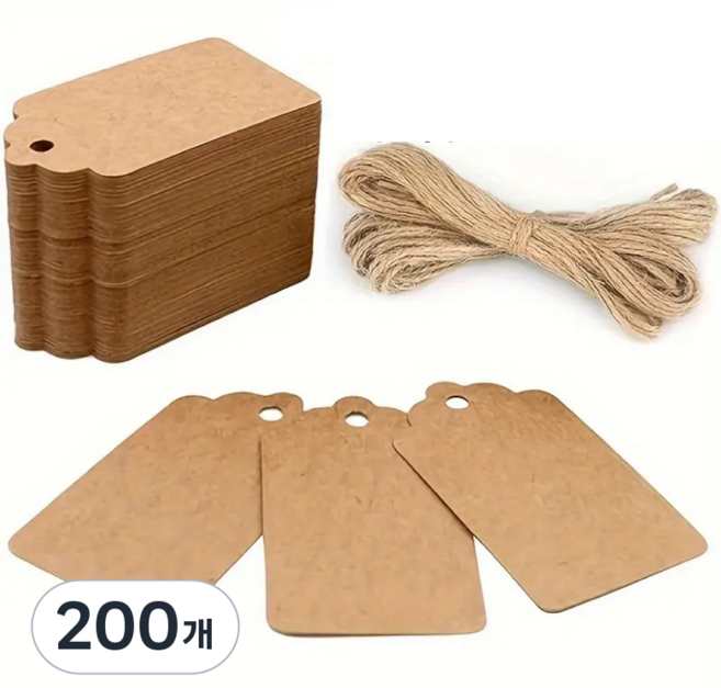 미룬토 무지 마끈 꼬리표 라벨 택 포장끈 메모 한세트, 200개, 크라프트