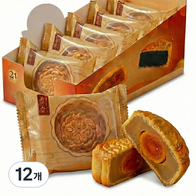 100년 전통 브랜드 디저트 중국 난황 백연용 월병 개별포장, 50g, 12개 - 쿠팡