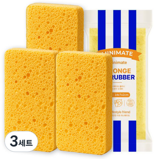 미니메이트 클리니 주방 스펀지 수세미 대형, 3세트, 3개입