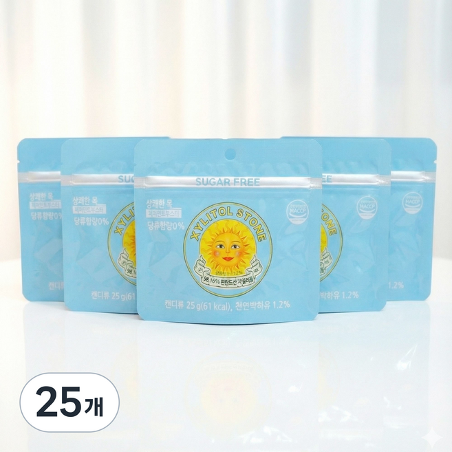 상쾌한 목 페퍼민트 부스터 자일리톨 스톤, 25g, 25개