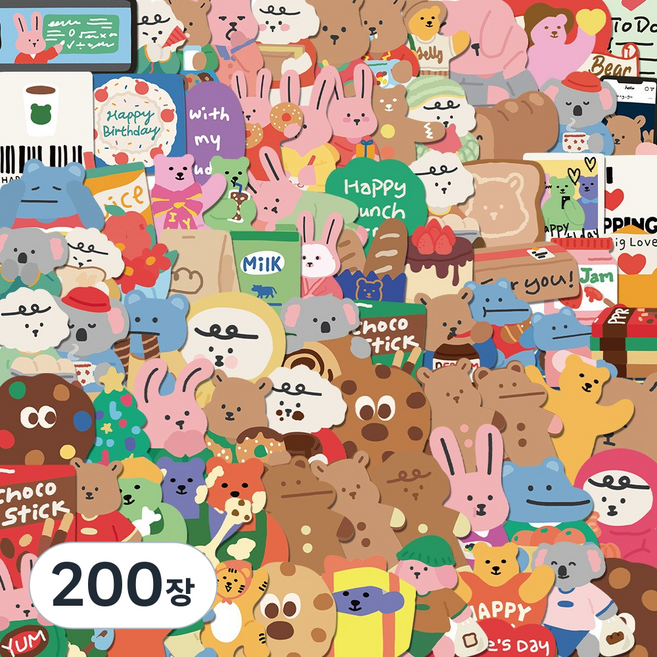 모모블랑 귀여운 캐릭터 방수 다꾸 폰꾸 스티커 100장 세트, 2세트