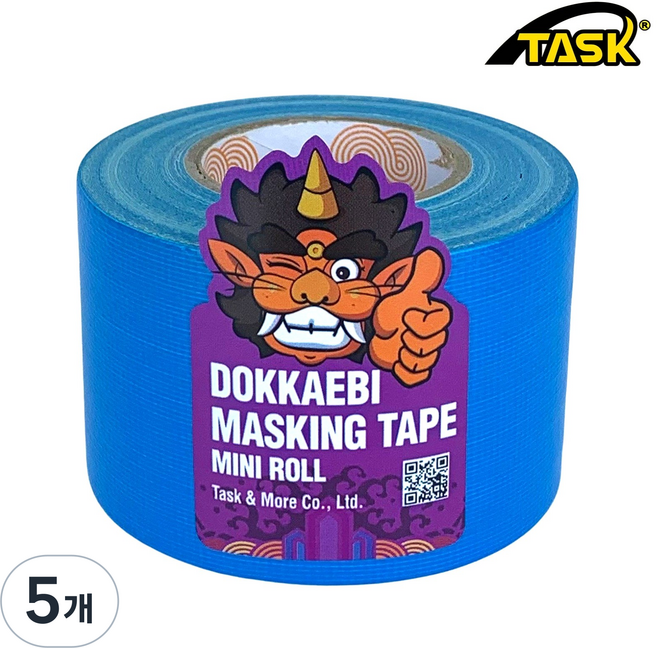 도깨비 수출용(국내산) 마스킹면테이프 미니롤 보양용 양생용 SKY BLUE 50mmX10m, 5개