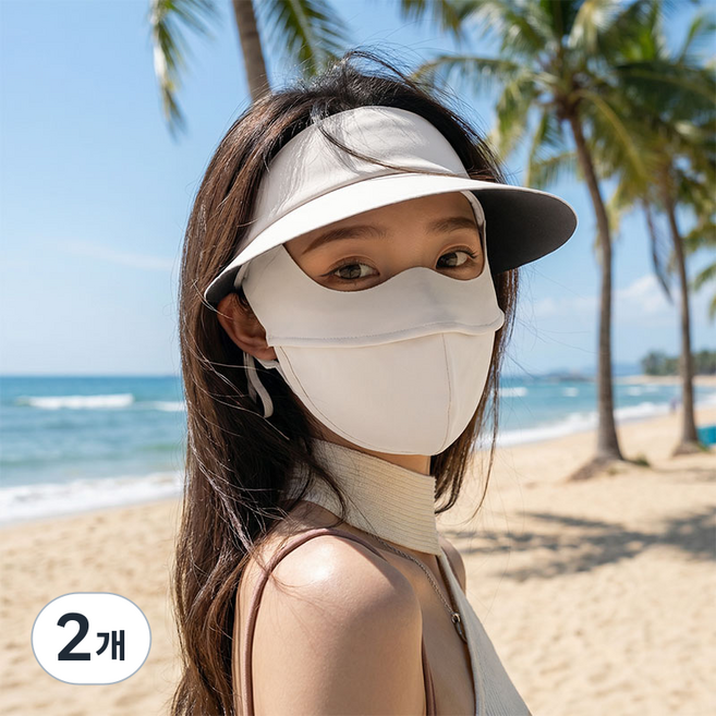 마술사 일체형 자외선차단 마스크 모자 쿨 스포츠 골프 마스크, 2개, 베이지