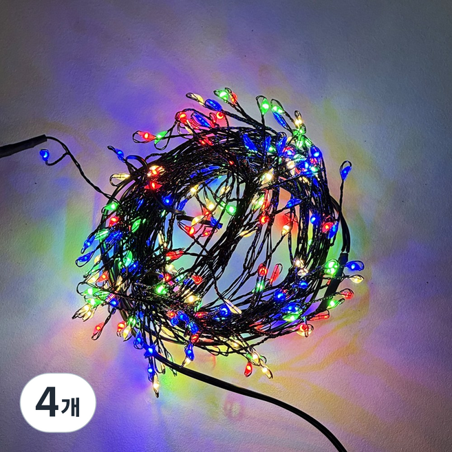 아리조명 LED 미리내 와이어 지네 전구 크리스마스 장식 줄 조명 6M 15M, 200구 (6M), 4개, 블랙코팅_4색칼라