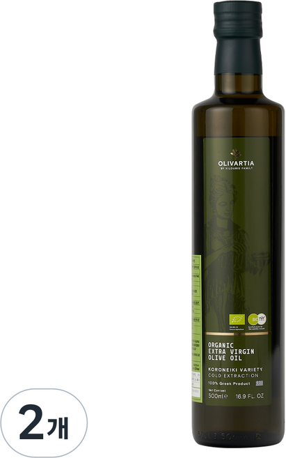올리바티아 크레타 유기농 엑스트라버진 올리브 오일, 500ml, 2개