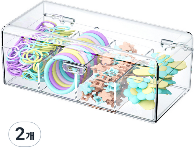 롤링페이퍼 아크릴 머리끈 정리함 다용도 수납 보관함, 투명, 2개