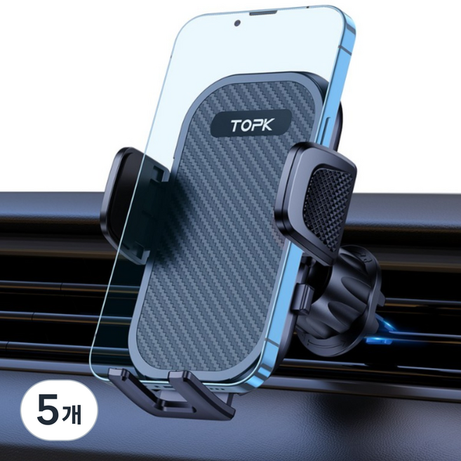 TOPK 차량용거치대 핸드폰 송풍구 한손조작 4 6 7인치 호환 자동차 스마트폰 휴대폰거치대, 블랙, 5개