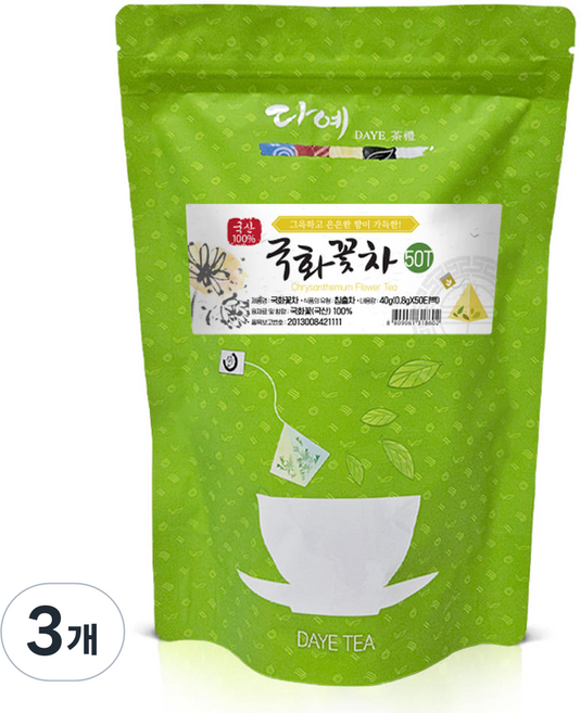 [본사직영] 다예 100% 국산 맛있는 국화꽃차 생분해 삼각티백, 50개입, 3개