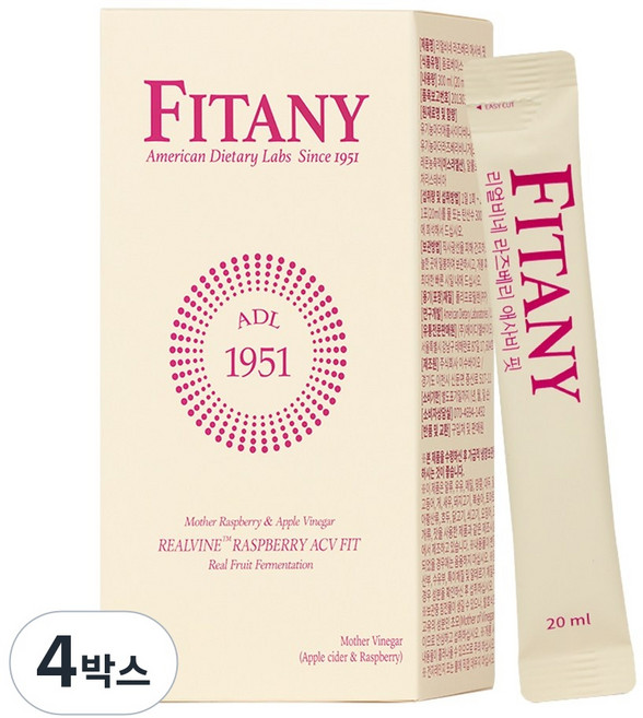 [FITANY] 피타니 리얼비네 라즈베리 애사비 핏 애플사이다비니거, 리얼비네 라즈베리 애사비 핏 4박스, 4박스, 300ml