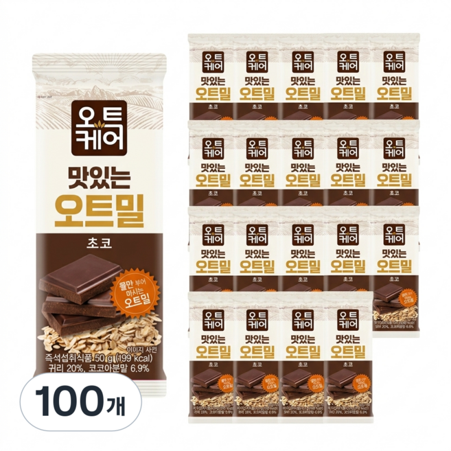 오트케어 맛있는 오트밀 초코 낱봉팩, 100개, 50g